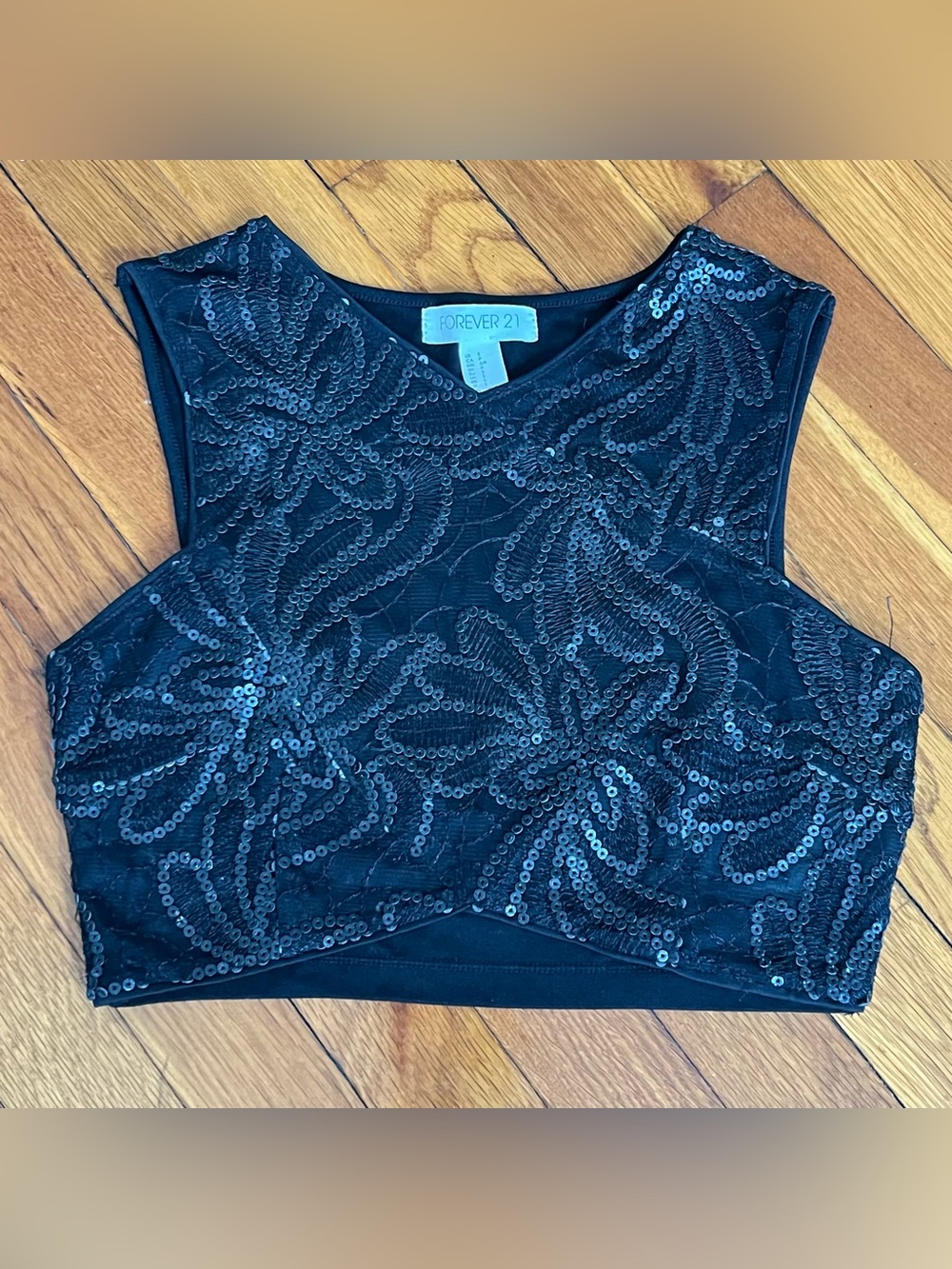 Black Sequin Cropped Tank